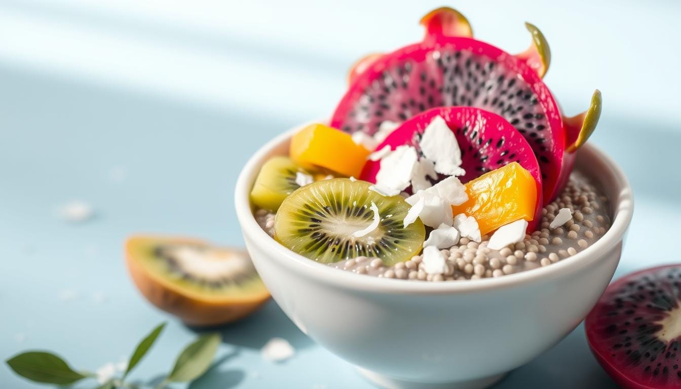 Vibrant tropical chia bowl with dragon fruit, the Summer 2025 Breakfast Recipe Trend