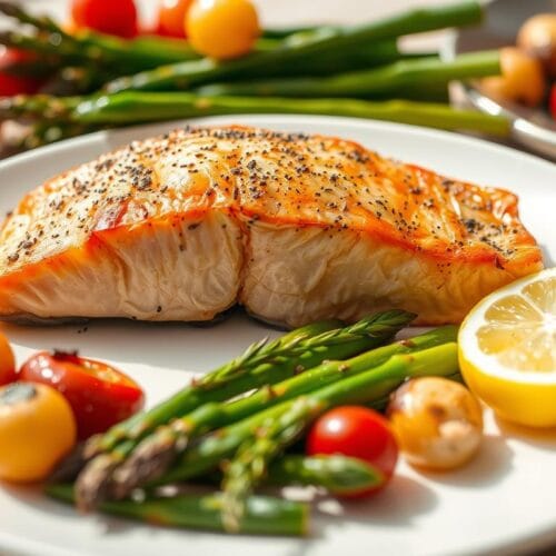 a plate of food with vegetables