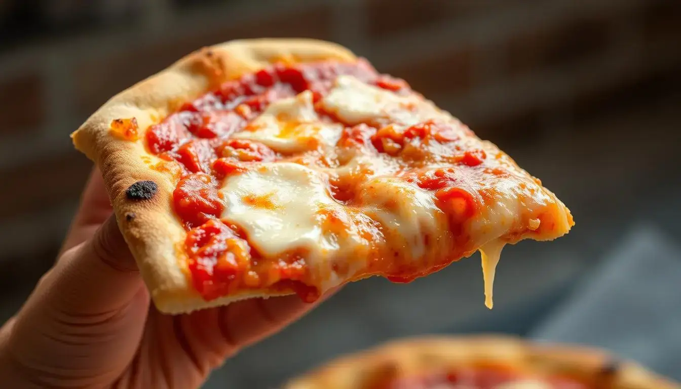 New York style pizza slice thin crust with melted cheese