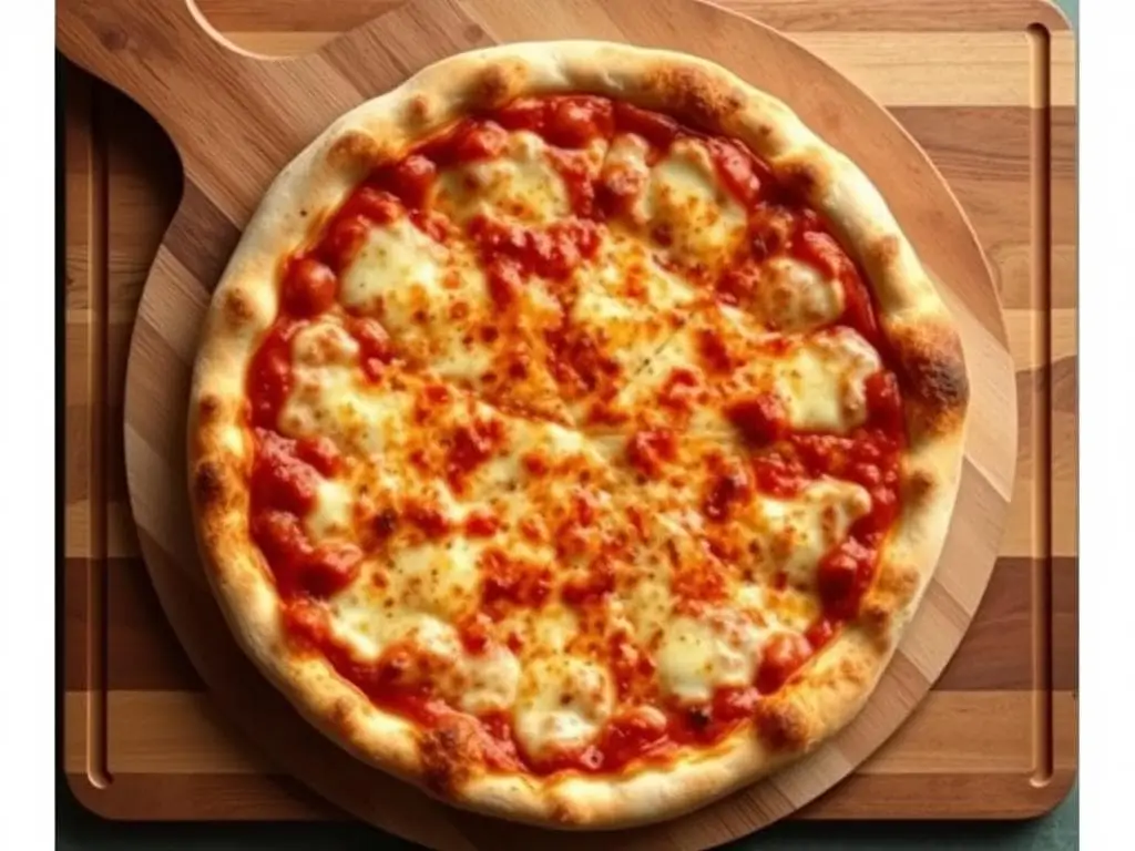 Finished New York style pizza fresh from the oven