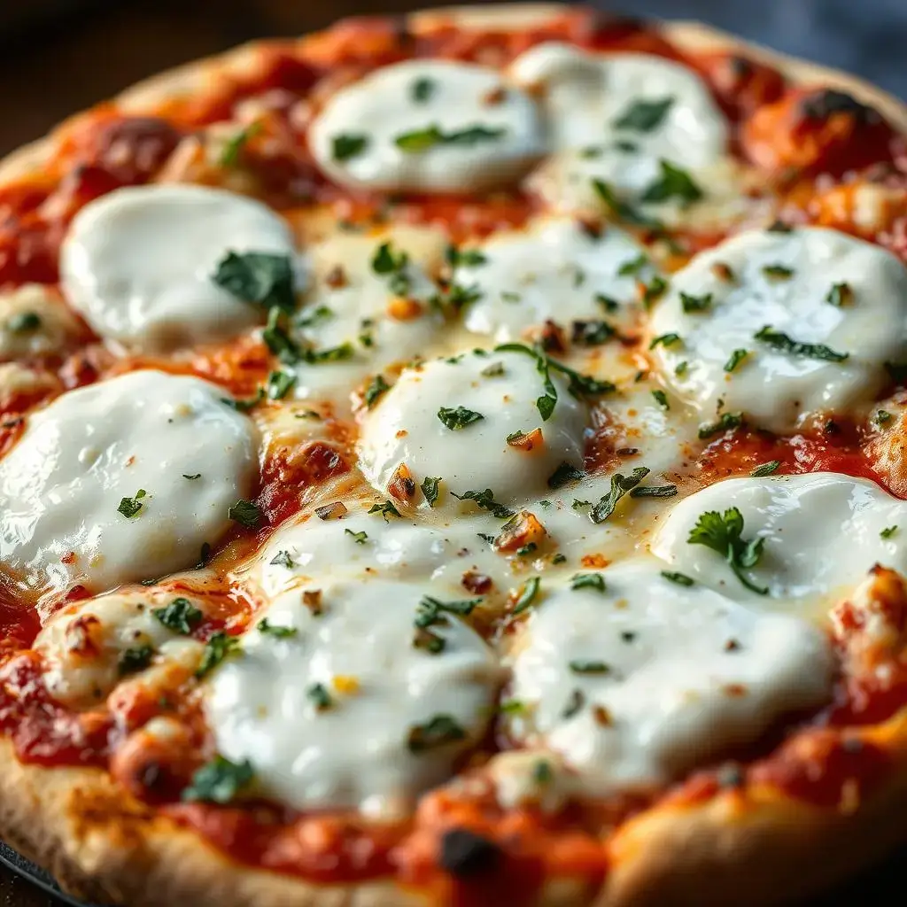 New York style white pizza with ricotta and garlic