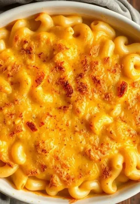 Best baked mac and cheese NYC style – ultra creamy with golden crispy panko topping, served in a white baking dish