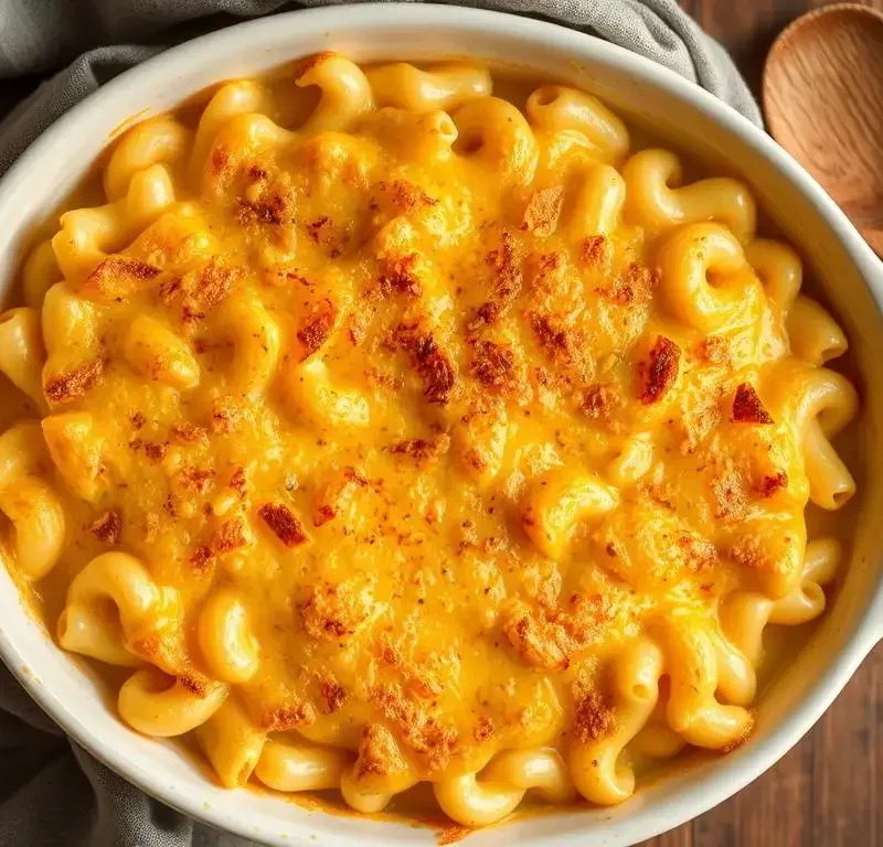 Best baked mac and cheese NYC style – ultra creamy with golden crispy panko topping, served in a white baking dish