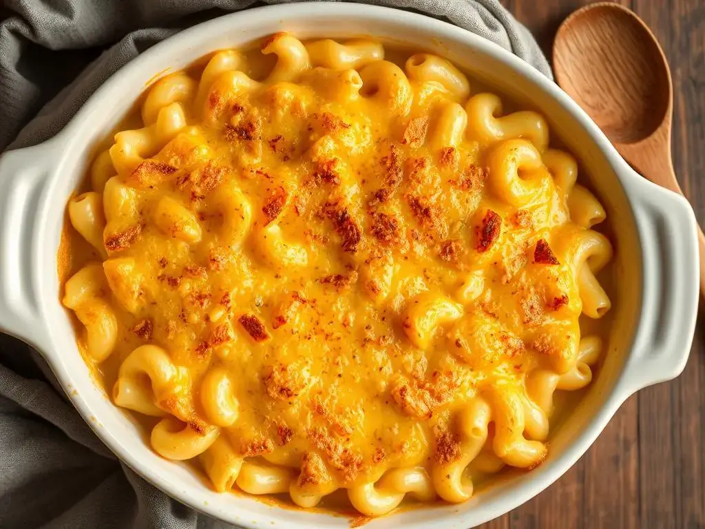 Best baked mac and cheese NYC style – ultra creamy with golden crispy panko topping, served in a white baking dish